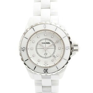 Chanel Women's Watch J12 12P Diamond Battery-Operated White Dial Ceramic CE C...